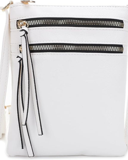 DELUXITY Crossbody Purse Bag Shoulder Bag Multi Pocket Zipper Purse | White