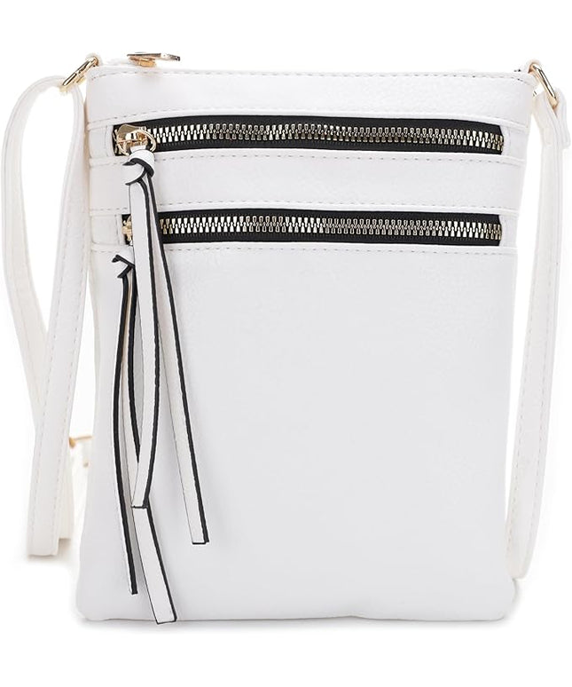 DELUXITY Crossbody Purse Bag Shoulder Bag Multi Pocket Zipper Purse | White