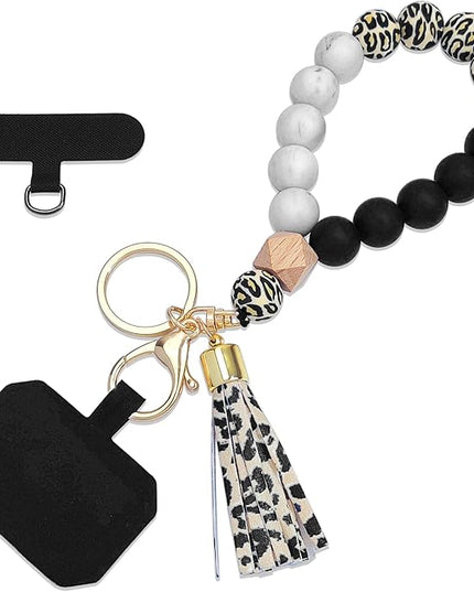 Phone Lanyard Silicone Beaded Phone Wrist Strap Cute Elastic Cell Phone Wristlet Chain Bracelet with 2 Tether Tab