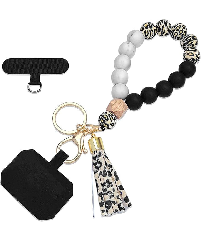 Phone Lanyard Silicone Beaded Phone Wrist Strap Cute Elastic Cell Phone Wristlet Chain Bracelet with 2 Tether Tab
