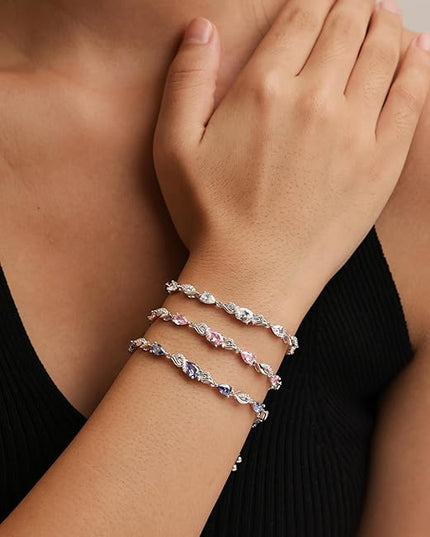 FANCIME Birthstone Teardrop Tennis Bracelet for Women, Sterling Silver 9x7mm main Gemstone Bolo Adjustable Chain Bracelet Fine Jewelry Birthday Gifts for Women Mom Wife Her