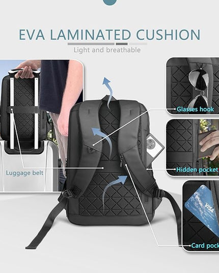 hk Laptop Backpack for Men with USB Charging Port Water-Resistant for 17.3 Inch Computer Bag Durable High-Tech Daypack Casual Backpack for Business Work College Weekender Travel- Black
