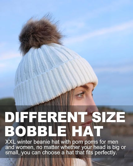 Zylioo Plus Size Fleece Lined Beanie Hat,2XL/XL/L/M/S Thermal Knitted Hat,Winter Warm Lined Snow Hats for Women Men