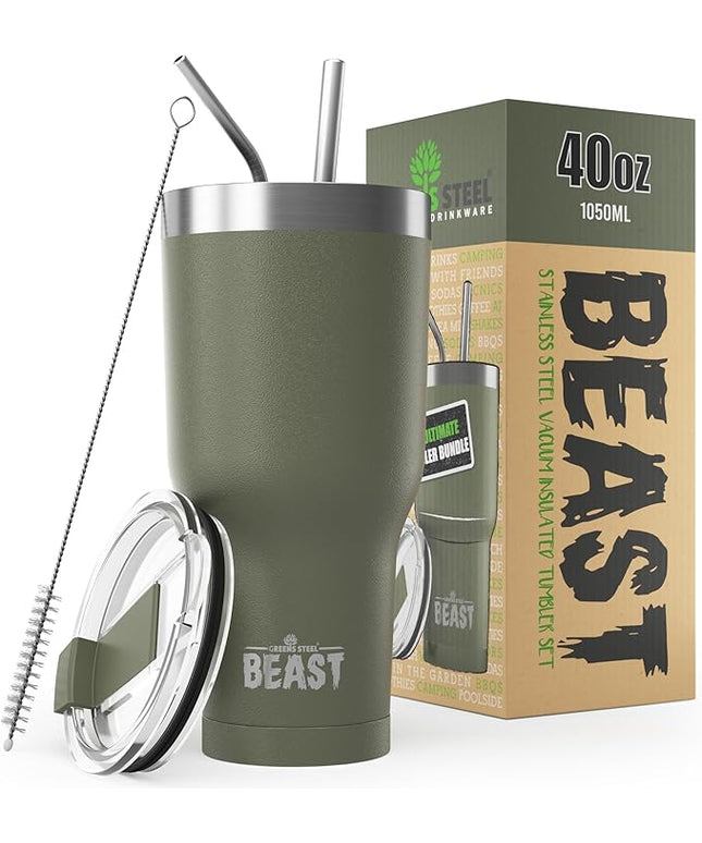 Beast 40 oz Tumbler Stainless Steel Vacuum Insulated Coffee Ice Cup Double Wall Travel Flask (Army Green)