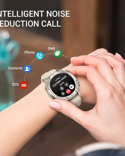 Smart Watch for Men, with GPS, Offline Maps, Heart Rate, Blood Oxygen, Stress, Sleep Monitor, 178 Sports Modes, 5ATM Waterproof Round Watch, 1.43-inch AMOLED Display, Compatible Android and iOS Khaki