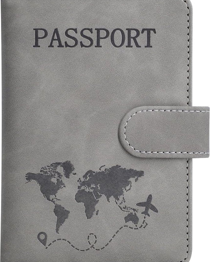 Passport Holder, Passport Cover with Credit Card Slot and Boarding Pass Slot Combo, Passport Wallet Case Book Travel Must Have, RFID Blocking Leather Travel Accessories, Grey