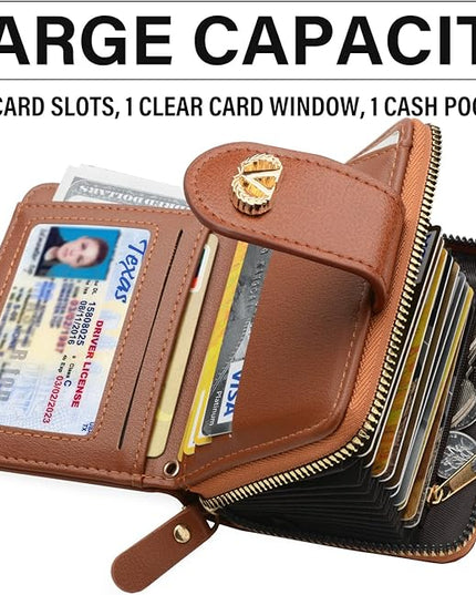 Multi-Purpose Wallet High Capacity Card Holder Zipper Coin Purse with Wristlet Bracelet Keychain Silicone Beaded Bangle Key Ring