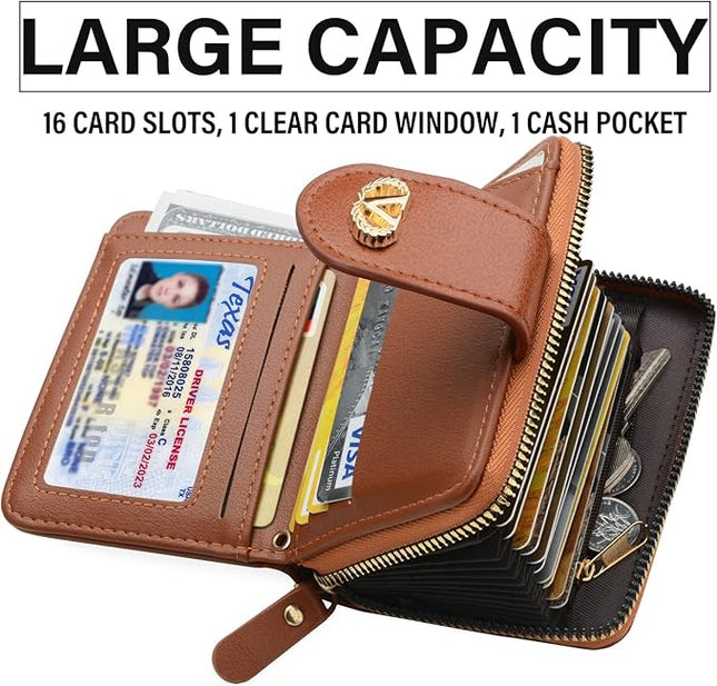 Multi-Purpose Wallet High Capacity Card Holder Zipper Coin Purse with Wristlet Bracelet Keychain Silicone Beaded Bangle Key Ring