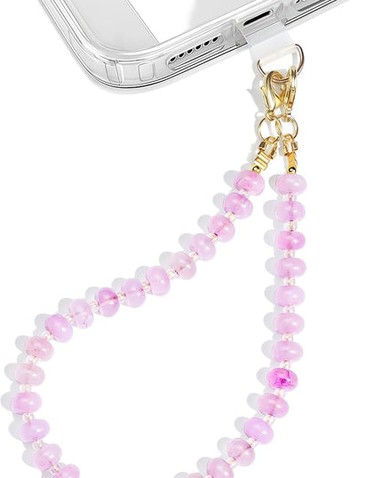 Natural Stone Beaded Phone Wrist Strap for Women – Detachable Chain Wristlet, Durable 304 Stainless Steel Core (Amethyst)