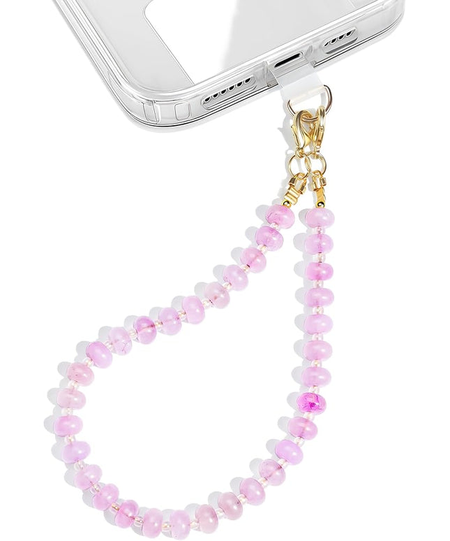 Natural Stone Beaded Phone Wrist Strap for Women – Detachable Chain Wristlet, Durable 304 Stainless Steel Core (Amethyst)