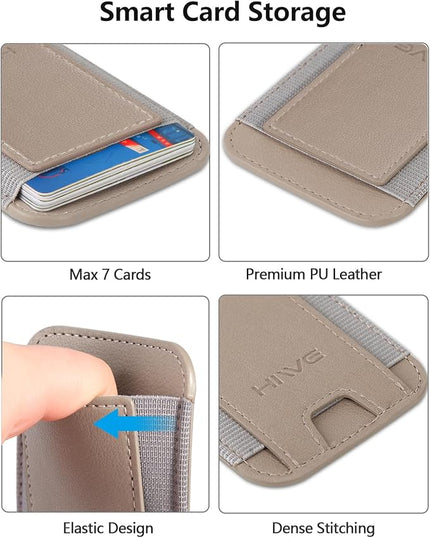 Card Holder for Phone Case, Leather Phone Wallet Stick On, Strongest Adhesive Phones Wallet for iPhone/Android, Minimalist Slim RFID, Fit 7 Cards, Khaki, 1 Pack