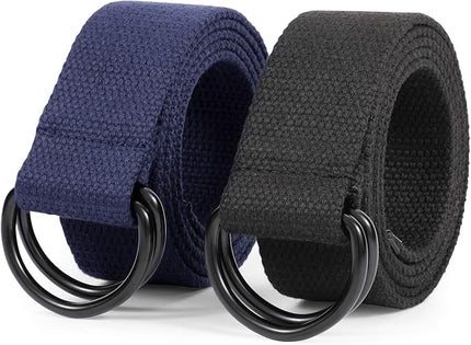 JASGOOD Men Canvas Belt Web Fabric Casual Belt with Black Double D-ring 1 1/2" Wide Set of 2