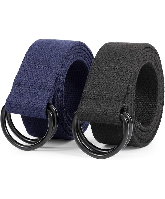 JASGOOD Men Canvas Belt Web Fabric Casual Belt with Black Double D-ring 1 1/2" Wide Set of 2