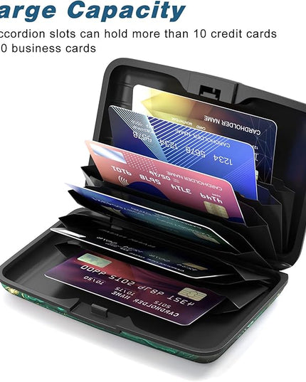 Atufsuat Credit Card Holder, Mini Aluminum Card Wallet RFID Blocking Slim Metal Hard Card Case for Women Men, Green Gold Marble
