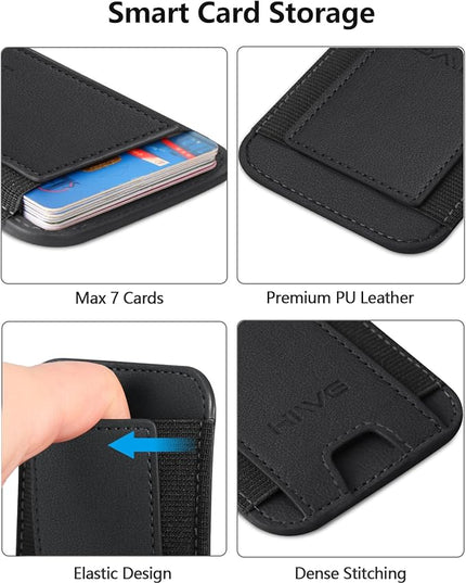 2 Pack Card Holder for Phone Case, Leather Phone Wallet Stick On, Strongest Adhesive Phones Wallet for iPhone/Android, Minimalist Slim RFID, Fit 7 Cards,Black & Blue
