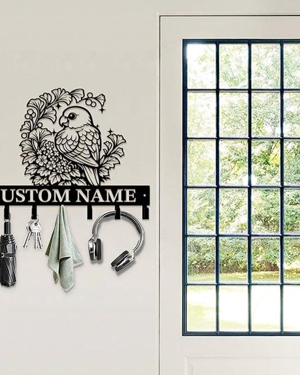 peanut case Customized Keys Holder - Personalized Birds Flower Key Hooks Wall Metal Sign Decor,Wall Holder, Garden,Door Hook (Style G)