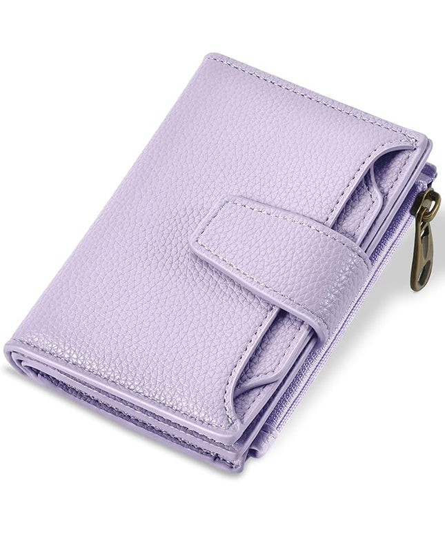 Airkit Small Wallet Women RFID Blocking Soft Leather Bifold Compact Card Holder Wallet for Women with Zipper Coin Pocket 4 ID Window