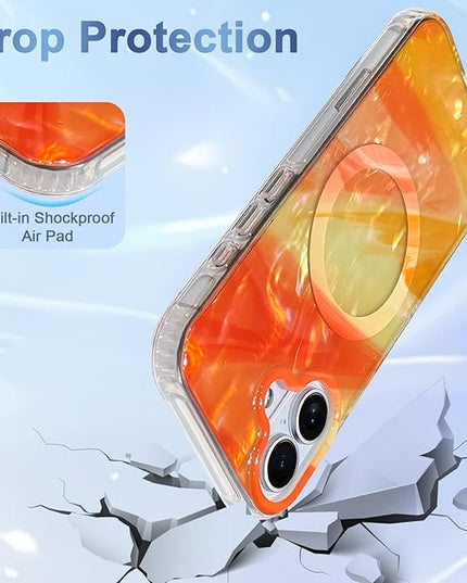 Cute Case for iPhone 17 Case for Women Girls [Compatible with Magsafe] with Translucent Pearl Pattern Design, Aesthetic Girly Magnetic Protective Phone Cover, Orange
