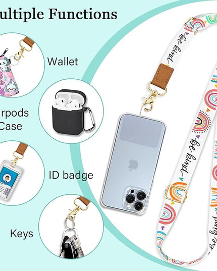 Phone Lanyard Crossbody Wrist Strap, Be Kind Cell Phone Lanyards for Around the Neck Wristlet Shoulder, Rainbow Cute Strap for Car Key Keychain Wallet ID Badge
