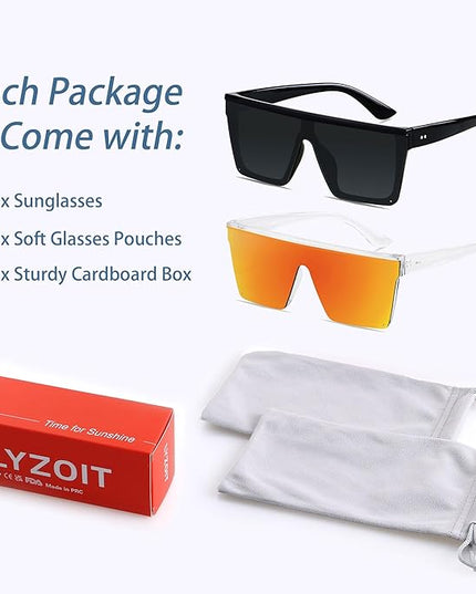 LYZOIT Square Oversized Sunglasses for Women Men Big Flat Top Fashion Shield Large UV Protection Rimless Shades