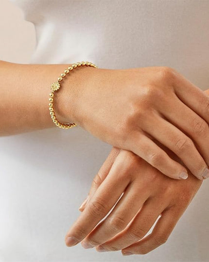 Gold Bracelets for Women 14K Gold Beaded Bracelets Stackable Bracelets for Women Gold Charm Bracelet Non Tarnish Gold Jewelry for Women Trendy
