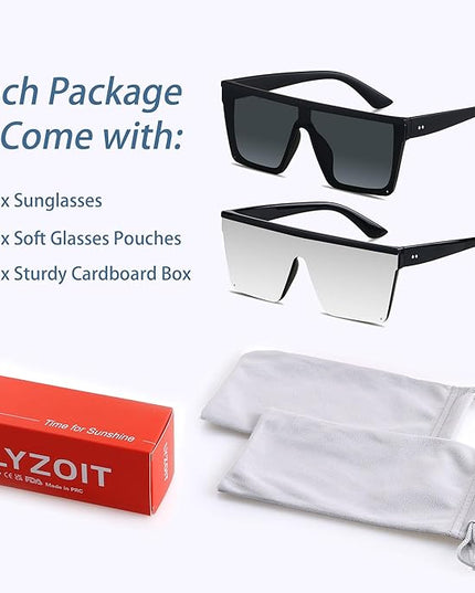 LYZOIT Square Oversized Sunglasses for Women Men Big Flat Top Fashion Shield Large UV Protection Rimless Shades