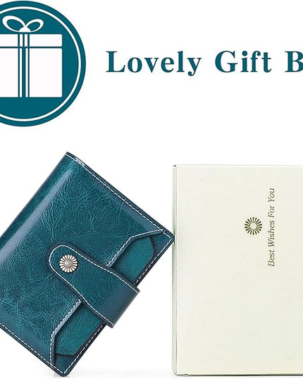 Falan Mule Women's Wallet, Genuine Leather, Bifold, RFID Blocking, Peacock Blue, 10 Slots, 2 Windows, 1 Zipper Pocket, 2 Compartments