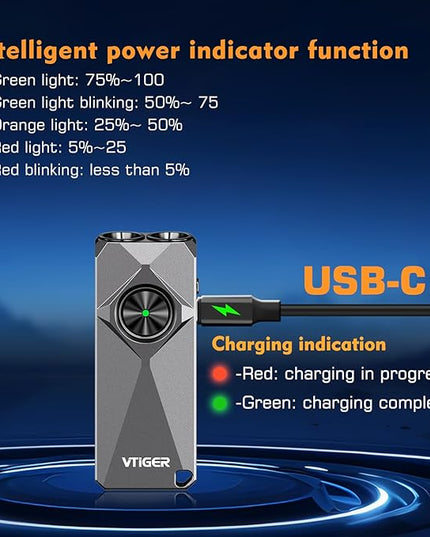 VTIGER K1 Keychain Flashlights, 800 Lumens Portable Flat Little Light,USB Rechargeable Mini Pocket EDC Flashlight with Clip,Compact LED Keyring Lights with Magnet for Everyday Carry,Camping,Emergency