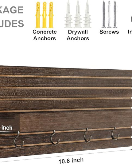 Lwenki Decorative Key Holder for Wall with Shelf, Entryway Shelf with Hooks Holds Leashes, Jackets and Glasses – Sturdy Wood Keyholder Entrance Hanger with Mounting Hardware (Brown, Medium)