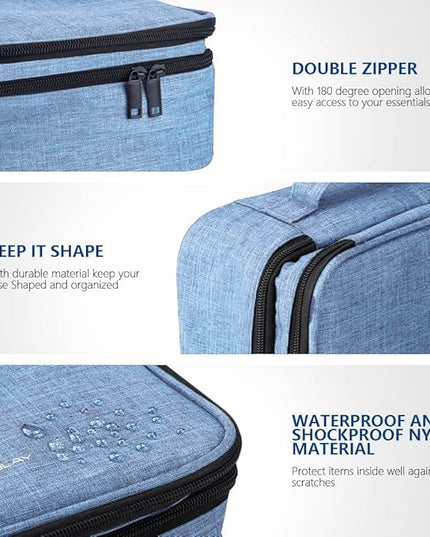Travel Electronics Organizer, Waterproof Cable Organizer Bag for Electronic Accessories Double Layer Large Shockproof Cable Storage Bag for Cord, Power Bank, Tablet(Up to iPad 11 inch) - Denim blue