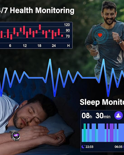 Military Smart Watches for Men(Answer/Make Calls), 1.39"HD Fitness Watch, 24/7 Heart Rate Sleep Monitor, Smart Watch for Men 110+ Sport Modes, 30Day, IP68 Waterproof Smartwatch for Android iOS, Black
