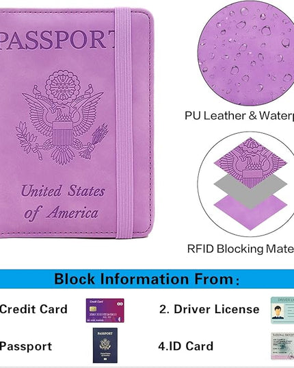 Melsbrinna Premium Leather Passport Holder Covers Case, Waterproof Rfid Blocking Travel Wallet Passport Holder with Pen Holder, Cute Passport Book for Women/Men