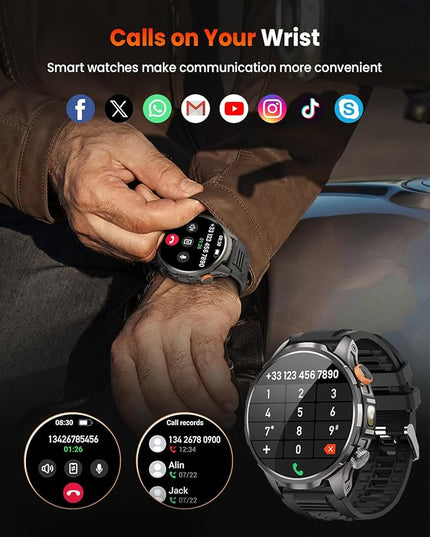 Military Smart Watches for Men, 1.91" Men's Smart Watch with 1000mAh/5 ATM Waterproof/LED Flashlight/110+ Sport Modes/Heart Rate/SpO2/Sleep Monitor, Fitness Tracker Watch for Android & iPhone (Black)