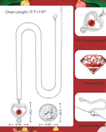 Infinity Love Heart Birthstone Necklace for Women Wife, S925 Sterling Silver Anniversary for Women Wife Birthday Gift for Her Girlfriend Mom Daughters, I Love You Women's Jewelry 18k Rose Gold Filled