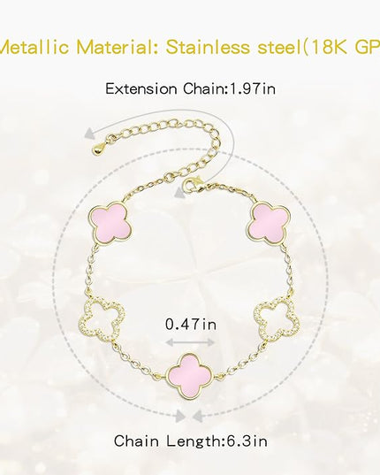 Clover Bracelet for Women 18k Gold Plated Silver Lucky Four Leaf Link Chain Bracelets Charm Trendy Jewelry Gifts for Women