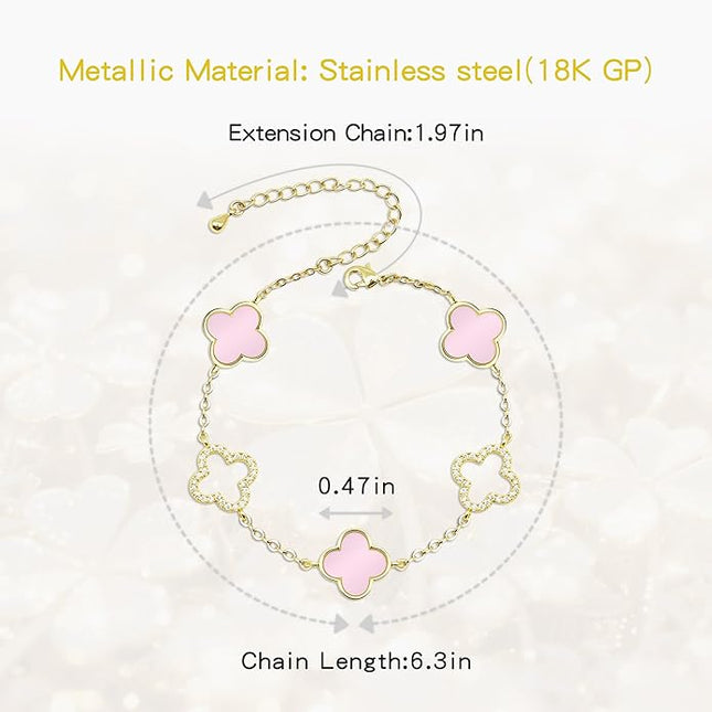 Clover Bracelet for Women 18k Gold Plated Silver Lucky Four Leaf Link Chain Bracelets Charm Trendy Jewelry Gifts for Women