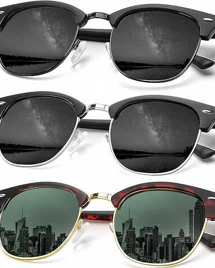KALIYADI Sunglasses Men Polarized Sunglasses for Men Women Unisex Semi-Rimless Frame Retro Driving Sun Glasses UV Blocking