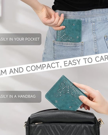 KITEVIUN Small RFID Wallet Women Ultra Thin Slim Womens Wallet Mini Compact Bifold Pocket Ladies Wallets for Women PEACOCK-BLUE