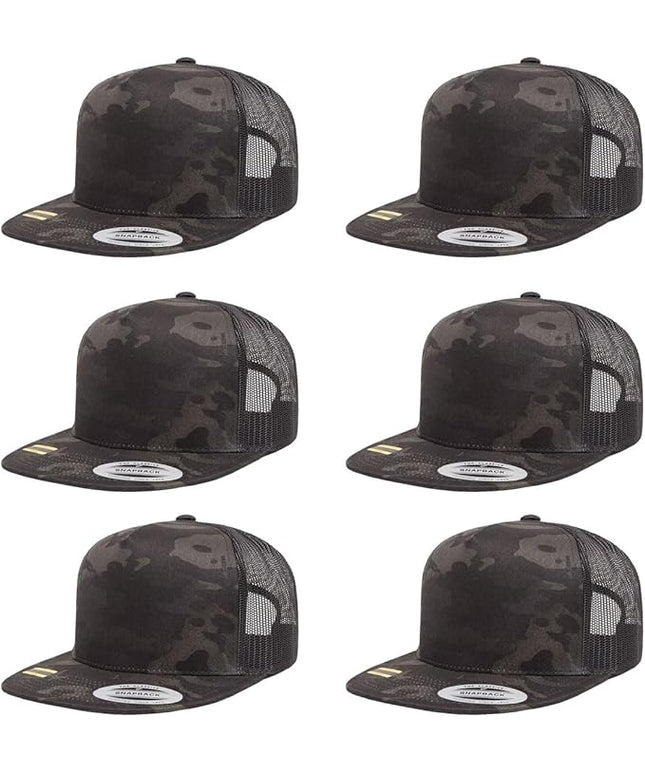 Yupoong 5-Panel YP Classic Trucker Cap | High Profile Flat Visor Snapback | OSFM | Bulk Packs Available