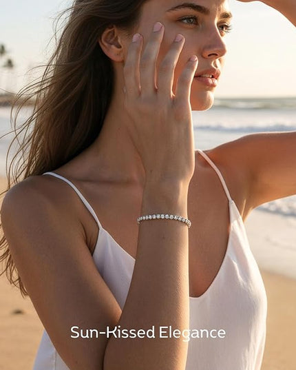LOVE&LOVE Moissanite Tennis Bracelet for Women, Adjustable 18K Gold Plated 925 Sterling Silver Bracelet, 3/4mm D VVS1 Round Cut, Luxury Jewelry Gift for Wife Mom Girlfriend Birthday Anniversary