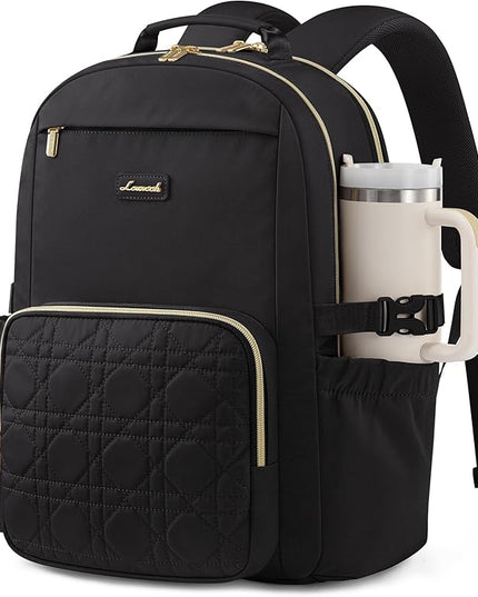 LOVEVOOK Laptop Backpack for Women with Pouch Pocket for Large Capacity Cup,18 Inch Teacher Nurse College Work Backpack Purse,Waterproof Laptop Bag Computer Back Pack for Travel,Black+Wicker pattern