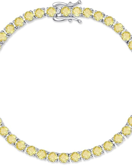 FANCIME Birthstone Bracelet Sterling Silver Gemstone Tennis Bracelets Fine Jewelry Wedding Bridal Prom Birthday Gift for Women Her, Length 7.2 Inch Width 4mm