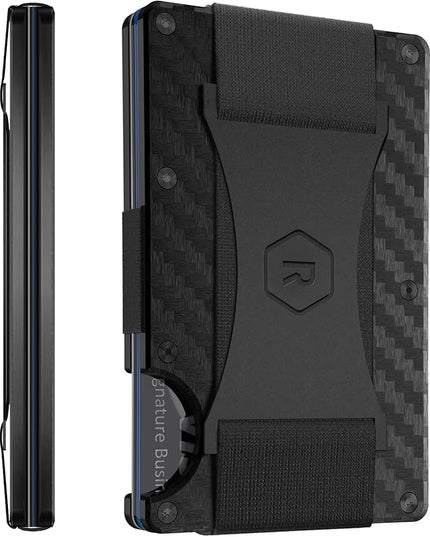 Ridge Wallet for Men - Slim Minimalist Compact Wallet and Card Holder, RFID Protected Front Pocket Wallets for Men with Integrated Cash Strap (Carbon Fiber 3K)