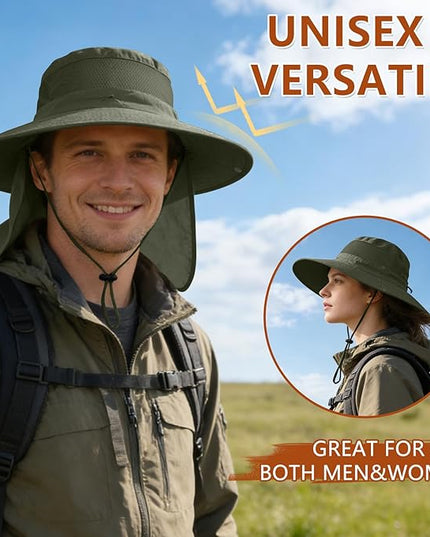 ZOORON Sun Hats for Men Women Fishing Hat with Neck Flap,UPF 50+ Sun Hat Waterproof Wide Brim Bucket Hats for Safari Hiking