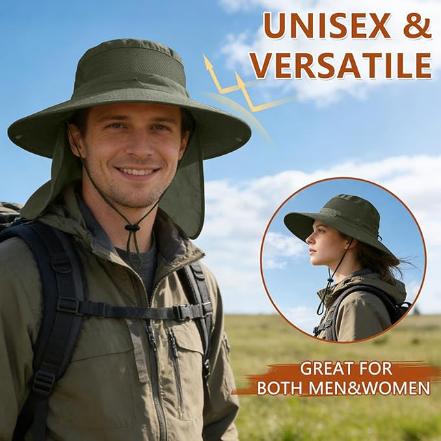 ZOORON Sun Hats for Men Women Fishing Hat with Neck Flap,UPF 50+ Sun Hat Waterproof Wide Brim Bucket Hats for Safari Hiking