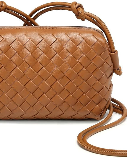 Woven Leather Crossbody Bag,Small Woven Crossbody Purse for Women, Mini braided Clutch Shoulder Handbag,Light Weight
