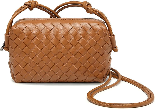 Woven Leather Crossbody Bag,Small Woven Crossbody Purse for Women, Mini braided Clutch Shoulder Handbag,Light Weight
