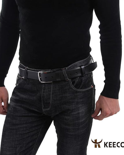KEECOW Men's 100% Italian Cow Leather Belt Men With Anti-Scratch Buckle,Packed in a Box