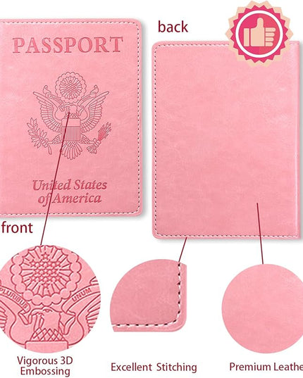 Sizobi PU Passport Holder for Travel, Passport Cover Wallet for Women Men, Leather Passport Book Card Holder Case for International Travel Must Haves Accessories, Cruise Ship Essentials Gifts, Pink