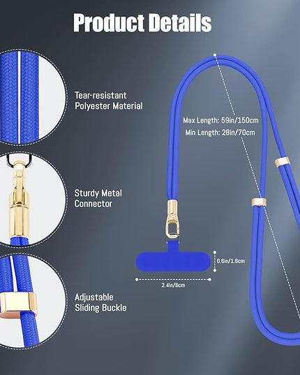 Dadanism Phone Lanyard 2 Pack, 2x Adjustable Crossbody Phone Strap, 2x Tether Tab, Anti-theft Universal Cellphone Multifuctional Patch Lanyards for iPhone & Most Smartphones, Blue+Black
